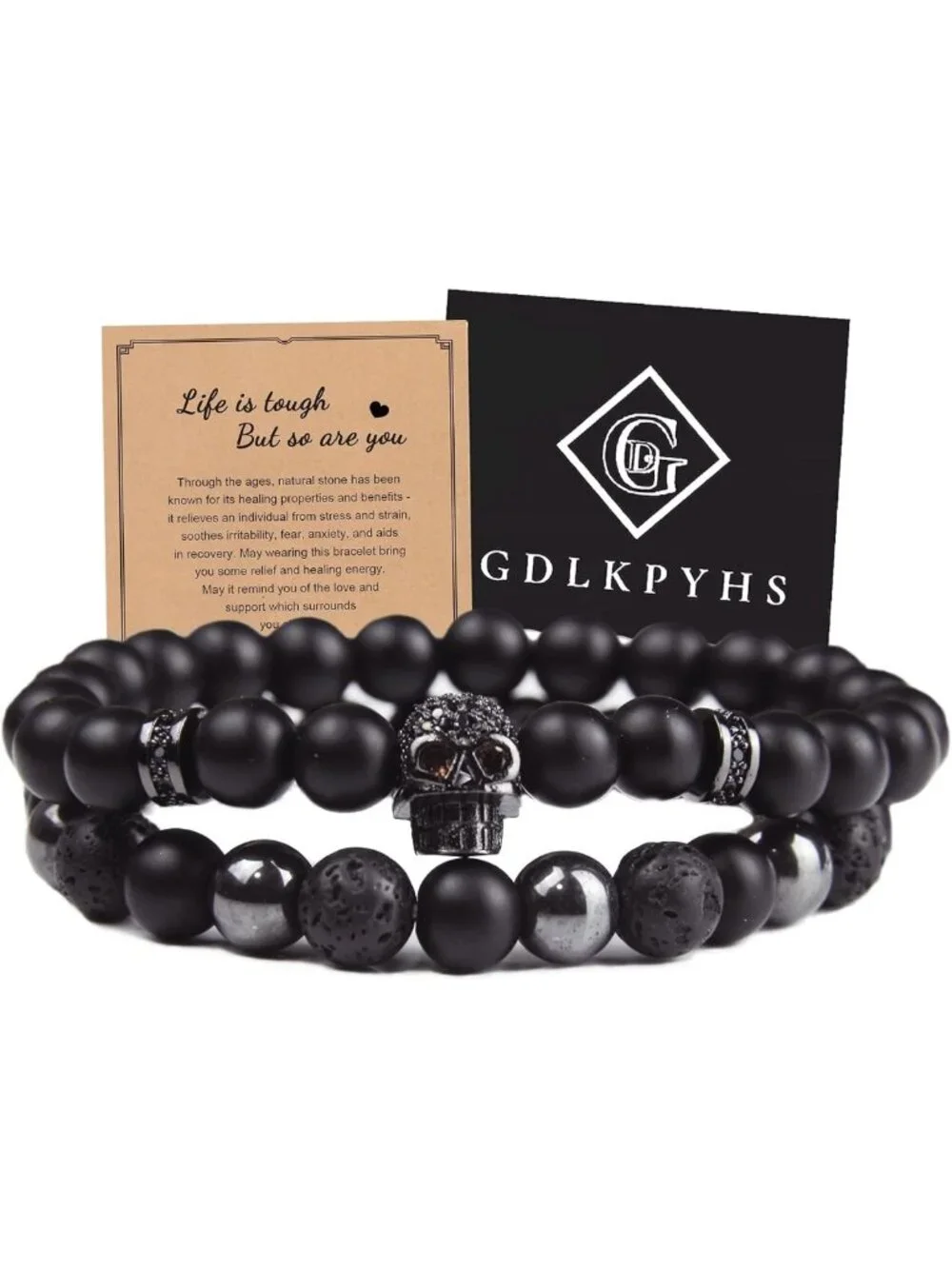 Men's Black Obsidian & Tourmaline Beaded Bracelet Set - 8MM Protection Jewelry